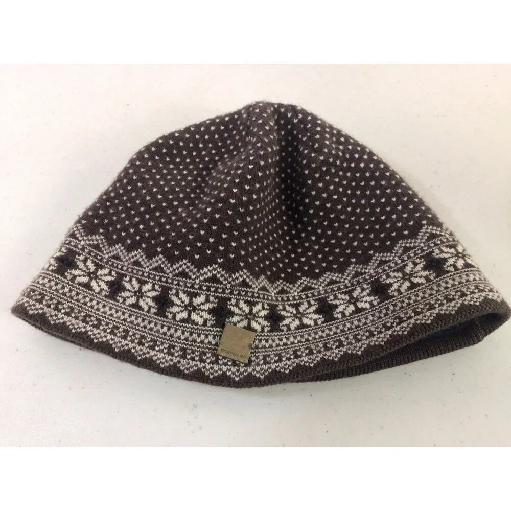 Merkley Brown Wool Hat Fair Isle Beanie Womens One Size